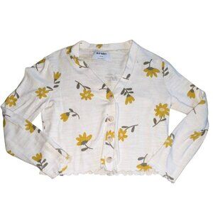 Old Navy Girls Floral Light Weight Knit Floral Cardigan-Yellow/White-10/12-GUC